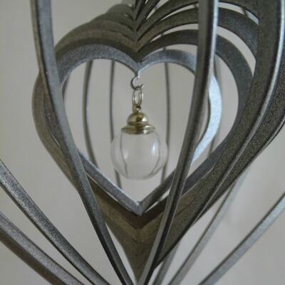 Urne unique coeur 3D - métal sur socle bois 0.20L) - Revêtement Argent Anthracite