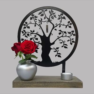 Estatua conmemorativa del árbol de la vida con base de madera - Antracita Antracita / Negro RAL 7021