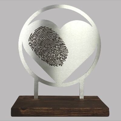 Vinger print gedenkbeeld – RVS hart - Antraciet