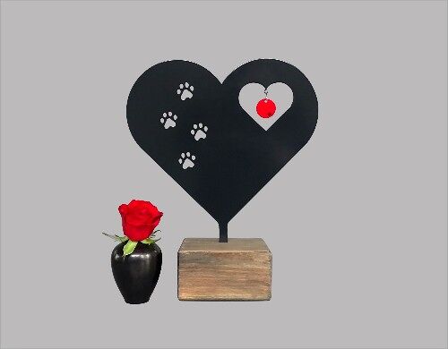 Urn voor hond of kat – hart met pootjes (0,015L) - Antraciet/Zwart RAL 7021 Antraciet