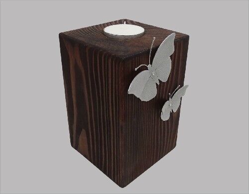 Houten urn met afbeelding van gecoat staal (0,015L) - Poes met vlinder Een optie kiezen