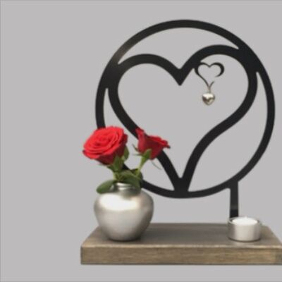 Commemorative heart in heart in wooden base - Anthracite Anthracite/Black RAL 7021