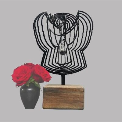 Urn engeltje 3 D – staal in houten sokkel (0,020L) - Antraciet Antraciet/Zwart RAL 7021