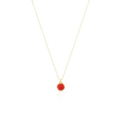 Gold choker with round Love pendant with red mother-of-pearl