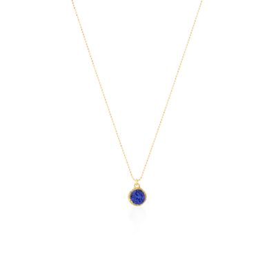 Tour de cou en or avec pendentif Klein rond avec nacre bleue