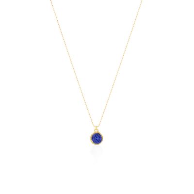 Gold choker with round Klein pendant with blue mother-of-pearl
