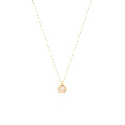 Gold choker with round Pearl pendant with white mother-of-pearl