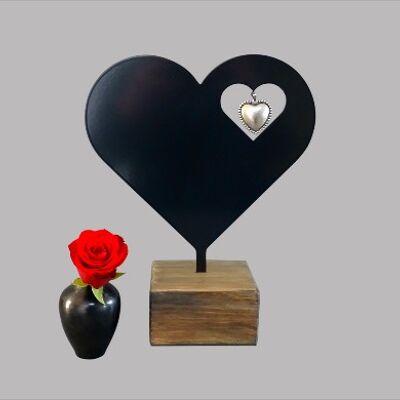 Hearts urn – coated steel – plinth wood (0.015L) - Anthracite/Black RAL 7021 Anthracite