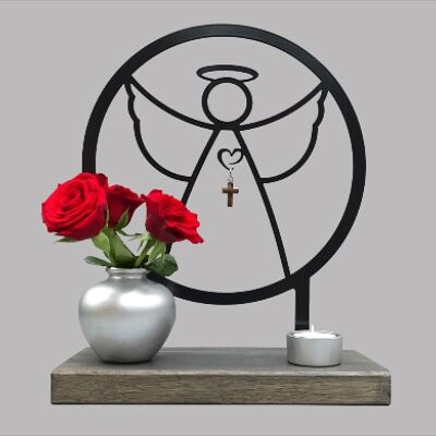 Mini urn angel – 28cm – plinth wood (0.020L) - Anthracite Anthracite/Black RAL 7021