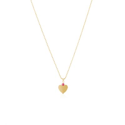 Moon gold choker with heart pendant and fuchsia zirconia