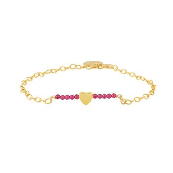 Bracelet lune en or avec cœur et zircons fuchsia