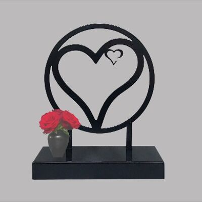 Large urn of coated steel - heart in heart (3L) - Anthracite/Black RAL 7021