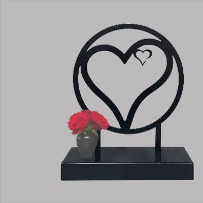 Large urn of coated steel - heart in heart (3L) - Anthracite/Black RAL 7021