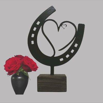 Paarden urn – gecoat staal in houten sokkel (0,015L) - Antraciet/Zwart RAL 7021 Antraciet