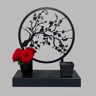 Decorative urn with cherry blossom - coated steel (3L) - Anthracite/Black RAL 7021