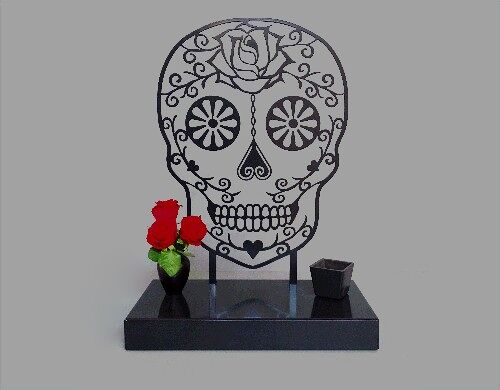 Mexicaanse sugar skull urn – gecoat metaal (1,8L) - Antraciet/Zwart RAL 7021