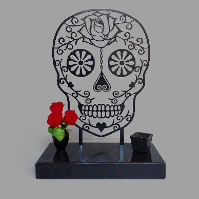 Mexican sugar skull urn – coated metal (1.8L) - Anthracite/Black RAL 7021