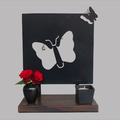 Commemorative statue butterfly – steel 28cm – wooden base - Anthracite Anthracite/Black RAL 7021