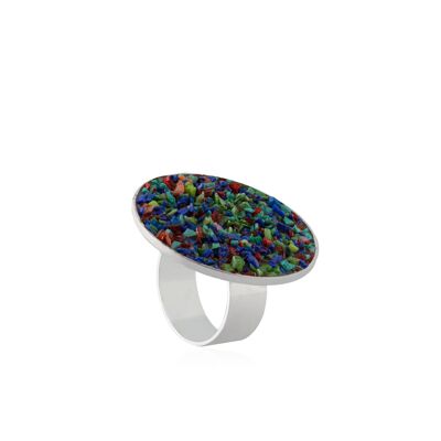Silver ring Iris with multicolored mother of pearl