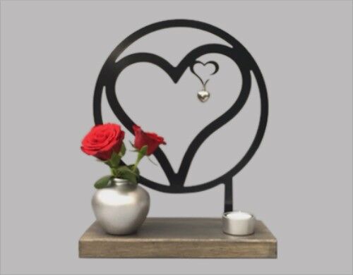 Mini urn hart in hart in houten sokkel (0,020L) - Antraciet Antraciet/Zwart RAL 7021