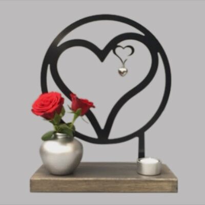 Mini urn heart in heart in wooden base (0.020L) - Anthracite Anthracite/Black RAL 7021