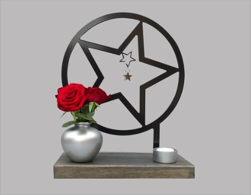 Gedenkbeeld ster – gecoat staal in houten sokkel - Antraciet Antraciet/Zwart RAL 7021