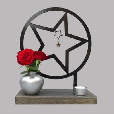 Gedenkbeeld ster – gecoat staal in houten sokkel - Antraciet Antraciet/Zwart RAL 7021