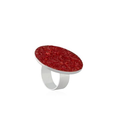 Anello Estia in argento con madreperla rossa