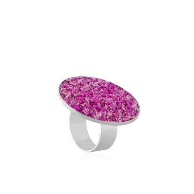 Anillo en plata Flora con nácar fucsia