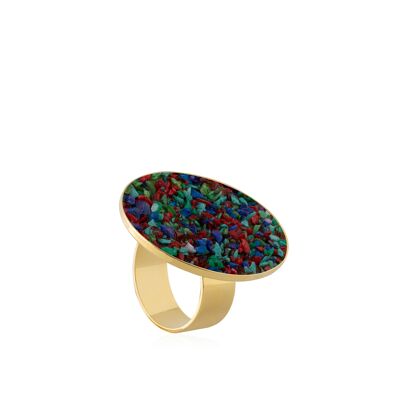 Iris gold ring with multicolored mother-of-pearl