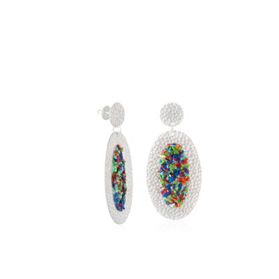 Silver Iris earrings with multicolored mother-of-pearl