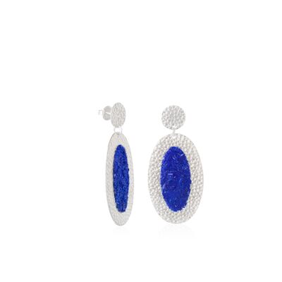 Boucles d'oreilles ovales Selene en argent avec nacre bleue