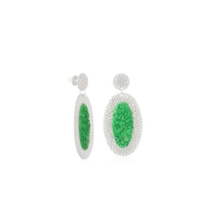Demeter oval silver earrings with green mother-of-pearl