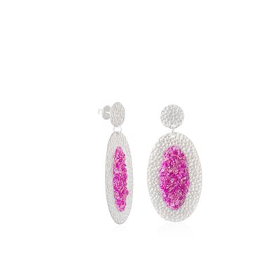 Flora oval silver earrings with fuchsia mother-of-pearl
