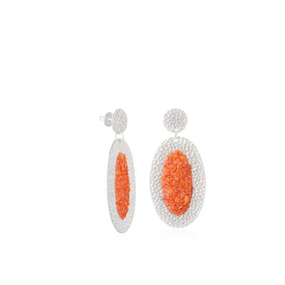 Orecchini Iside ovali in argento con madreperla color corallo