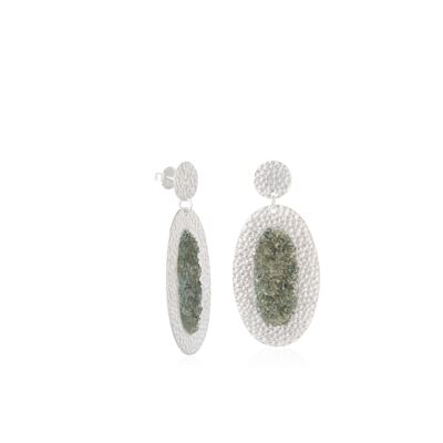 Oval silver Medusa earrings with gray mother-of-pearl