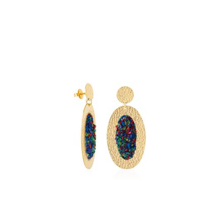 Iris oval gold earrings with multicolored mother-of-pearl