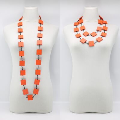 Collier de perles carrées en bois recyclé - Long - Orange