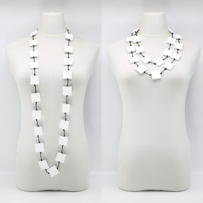 Quadratische Perlenkette aus recyceltem Holz - Lang - Weiß