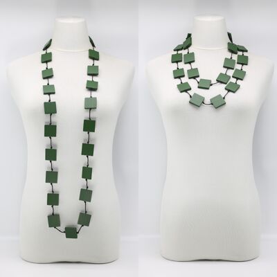 Collier de perles carrées en bois recyclé - Long - Racing Green