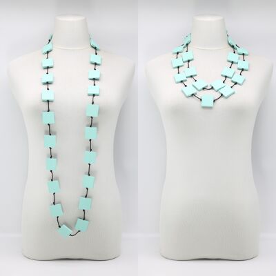 Collier de perles carrées en bois recyclé - Long - Turquoise