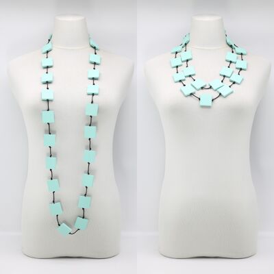 Recycled Wood Square Beaded Necklace - Long - Turquoise