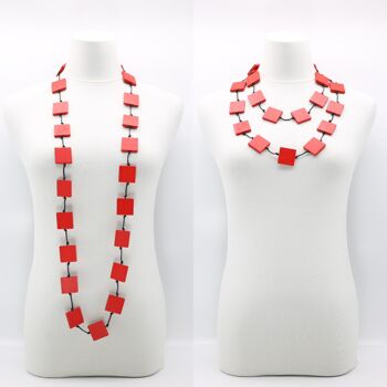 Collier de perles carrées en bois recyclé - Long - Rouge 1