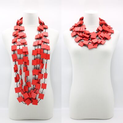 5 strand 3 x 3 Squares Necklace - Red