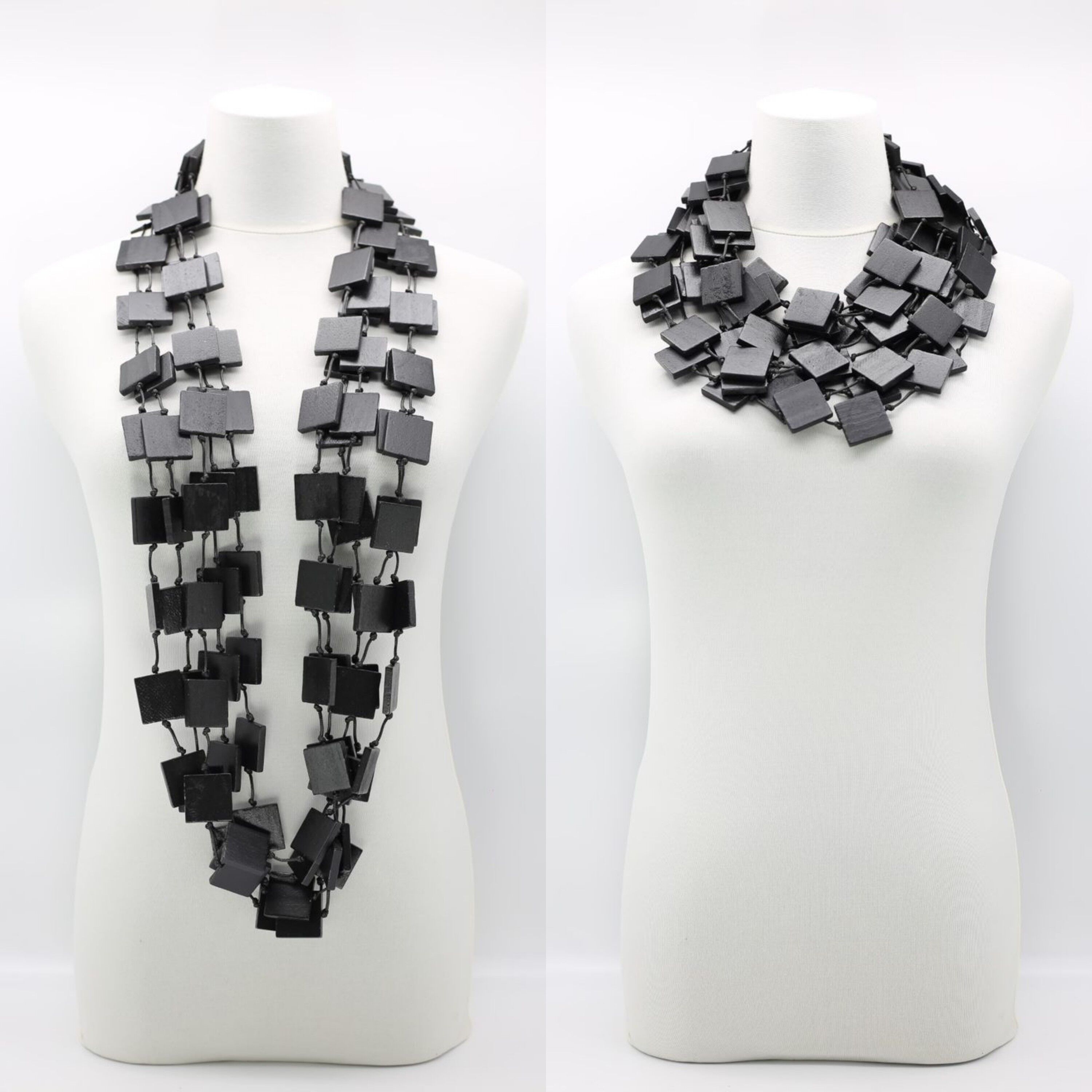 Collier 5 rangs 3 x 3 Carrés - Noir