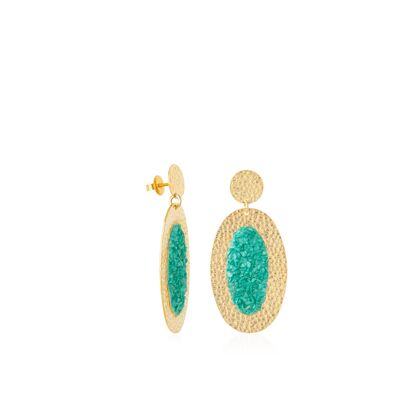 Boucles d'oreilles ovales en or Anais avec pierre turquoise