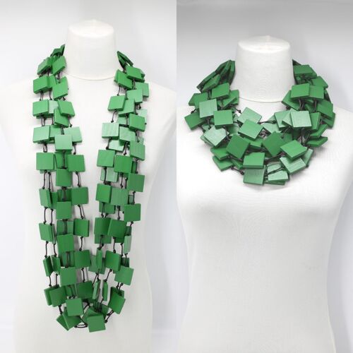 5 strand 3 x 3 Squares Necklace - Spring Green