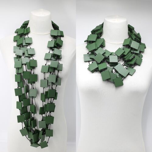 5 strand 3 x 3 Squares Necklace - Racing Green