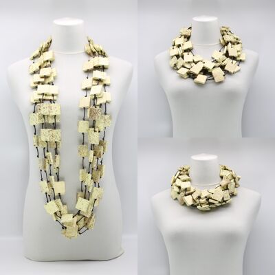 5 Strand 3 x 3 Squares Necklace - Hand painted - Cream with Gold