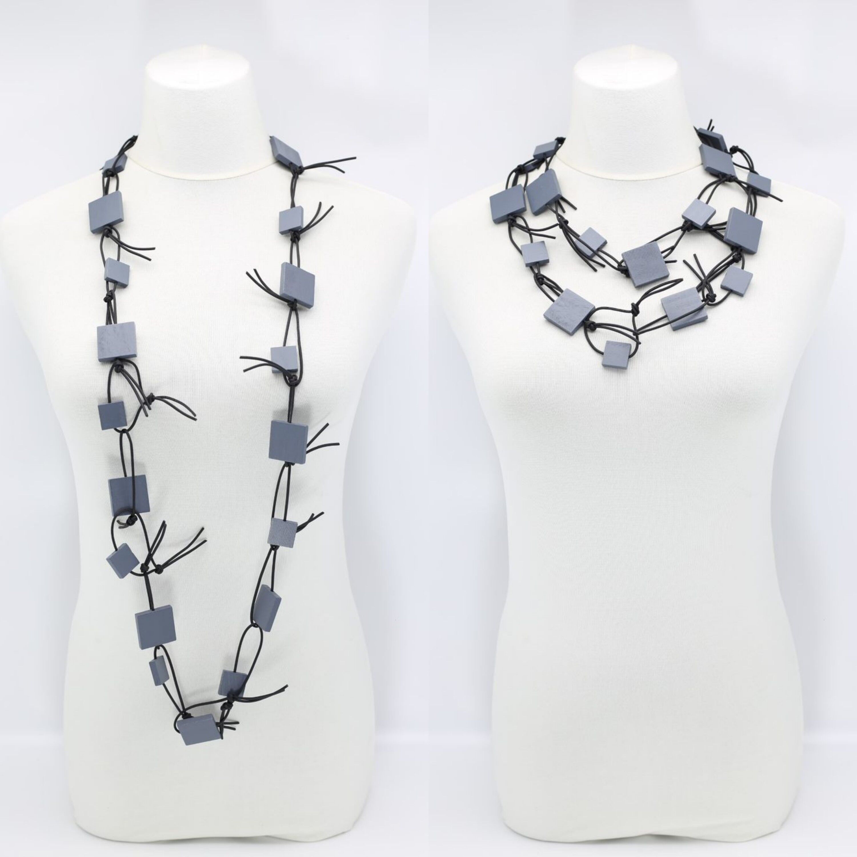 Holzquadrate an Kunstlederkette Halskette - Grau